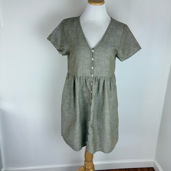 Madewell Linen-Blend Alexandra Button-Front Short Sleeves Dress Size S - Picture 4 of 8
